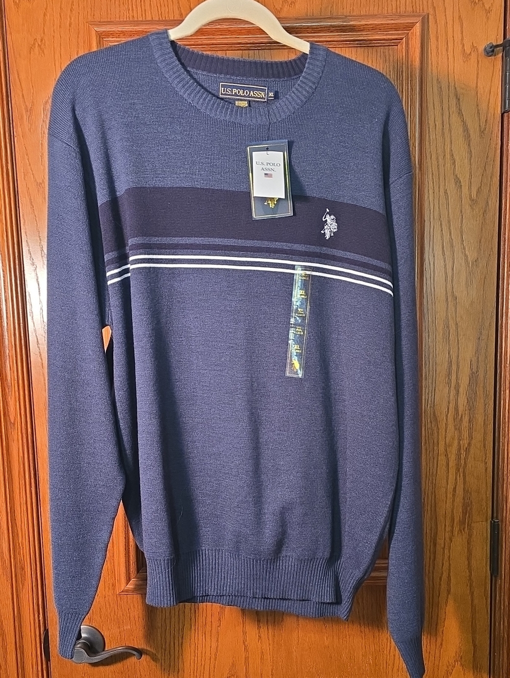 U.S. Polo Assn. Navy Crewneck Sweater with White Stripes